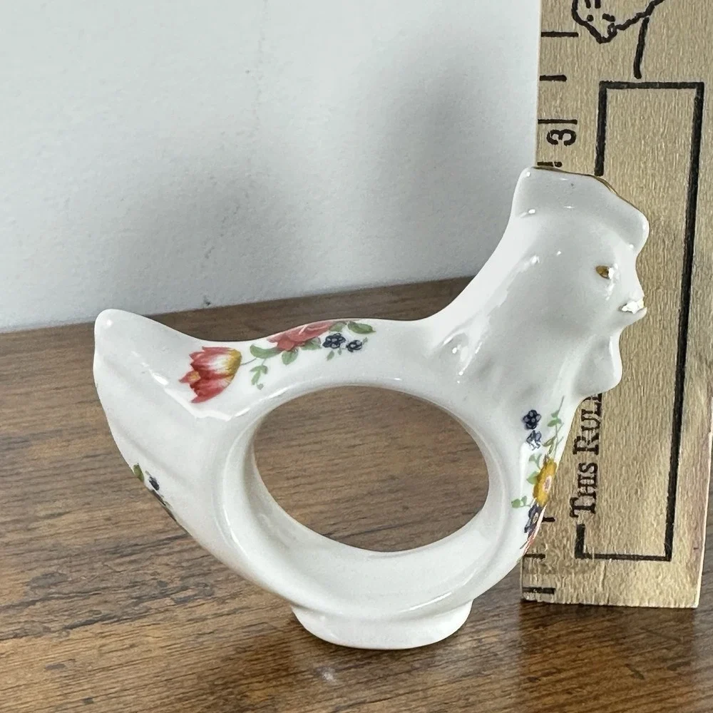 VTG Floral Porcelain‎ Bunny, Pig, Chicken Napkin Rings Spring 8pc Staffordshire